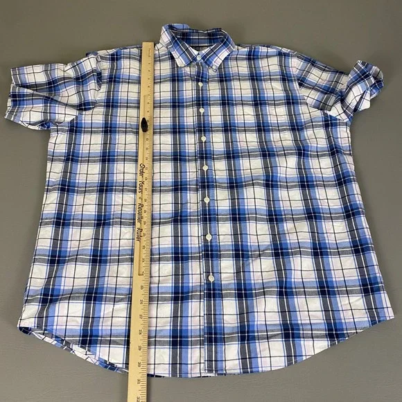 Croft & Barrow Button Down Shirt Men's Size XL Blue Easy Care Plaid Short Sleeve - Picture 9 of 12